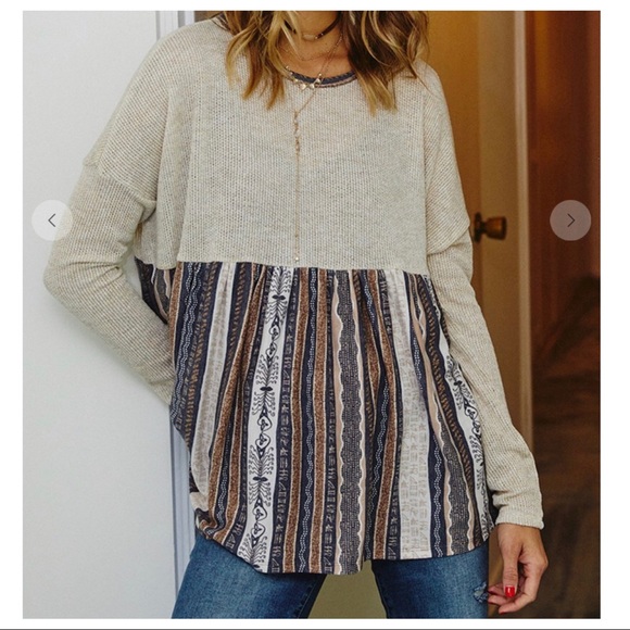 Boho chic Ethnic print color block tunic top - Picture 4 of 7